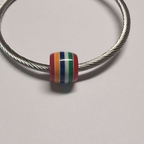 Multicolor‎ Striped Charm for Pandora Style Bracelet - Picture 1 of 4